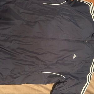 Adidas Men's Navy Windbreaker with White Stripes